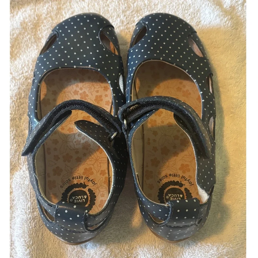Livie & Luca Navy Blue Polka Dot Leather Mary Jane Shoes Size 1 Toddler